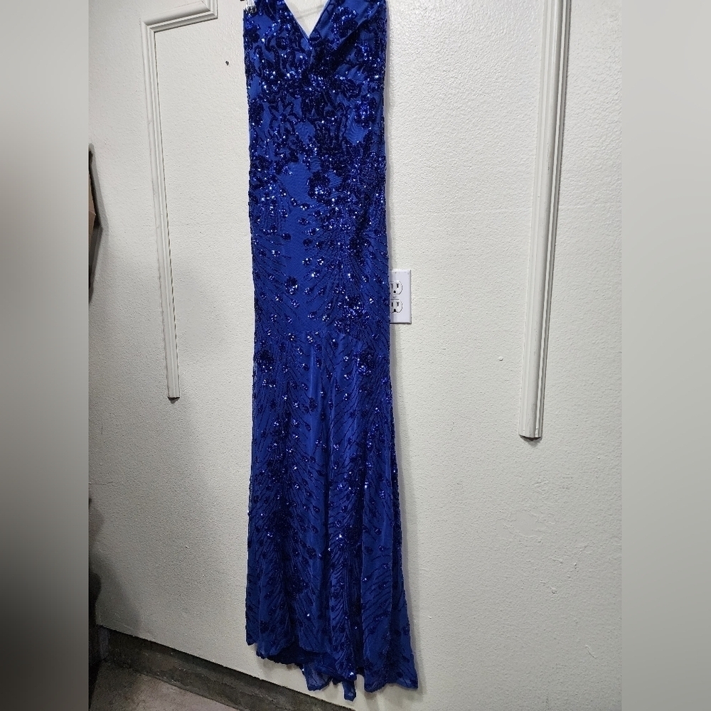 Lulus Photo Finish Royal Blue Sequin Lace-Up Maxi Dress Wedding Party Prom - Picture 8 of 11